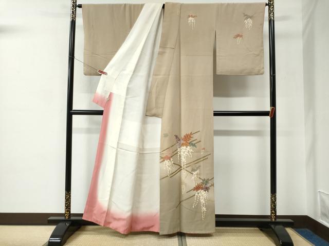平和屋着物●訪問着 駒刺繍 枝垂れ藤 暈し染め 金彩 鈴乃屋扱い 正絹 逸品 CABC6694yc