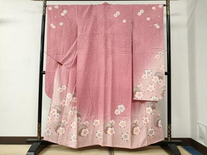 平和屋着物●豪華振袖　雪輪舞桜文　暈し染め　金彩　正絹　逸品　CABC6695yc