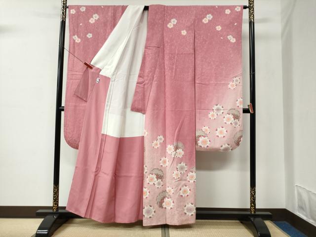 平和屋着物●豪華振袖　雪輪舞桜文　暈し染め　金彩　正絹　逸品　CABC6695yc