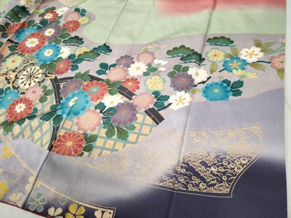 平和屋着物●訪問着　駒刺繍　陶器花車文　暈し染め　金彩　ロング丈　正絹　逸品　CABC6699yc