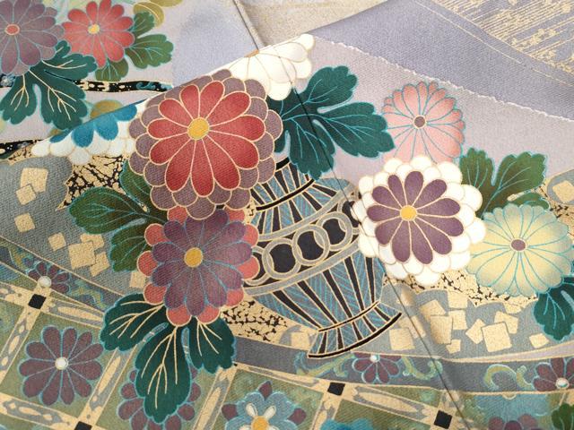 平和屋着物●訪問着　駒刺繍　陶器花車文　暈し染め　金彩　ロング丈　正絹　逸品　CABC6699yc