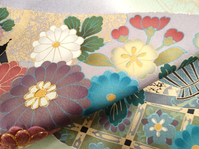 平和屋着物●訪問着　駒刺繍　陶器花車文　暈し染め　金彩　ロング丈　正絹　逸品　CABC6699yc