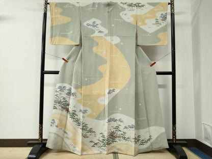 平和屋着物●訪問着　松竹梅風景文　鬼しぼ縮緬　正絹　逸品　CABC6701yc