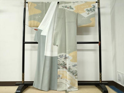 平和屋着物●訪問着　松竹梅風景文　鬼しぼ縮緬　正絹　逸品　CABC6701yc