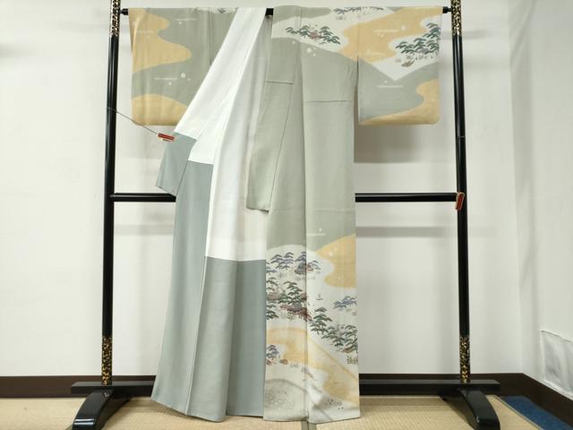 平和屋着物●訪問着　松竹梅風景文　鬼しぼ縮緬　正絹　逸品　CABC6701yc