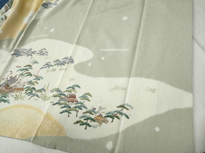 平和屋着物●訪問着　松竹梅風景文　鬼しぼ縮緬　正絹　逸品　CABC6701yc