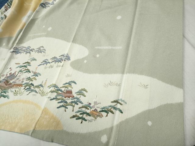 平和屋着物●訪問着　松竹梅風景文　鬼しぼ縮緬　正絹　逸品　CABC6701yc