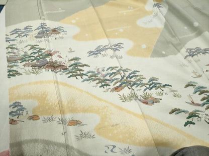 平和屋着物●訪問着　松竹梅風景文　鬼しぼ縮緬　正絹　逸品　CABC6701yc
