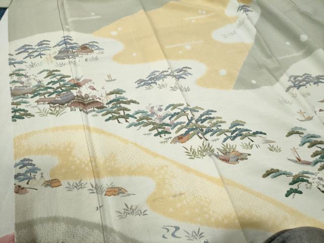 平和屋着物●訪問着　松竹梅風景文　鬼しぼ縮緬　正絹　逸品　CABC6701yc