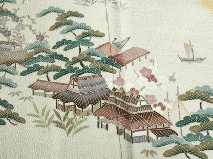 平和屋着物●訪問着　松竹梅風景文　鬼しぼ縮緬　正絹　逸品　CABC6701yc