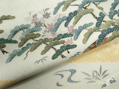 平和屋着物●訪問着　松竹梅風景文　鬼しぼ縮緬　正絹　逸品　CABC6701yc