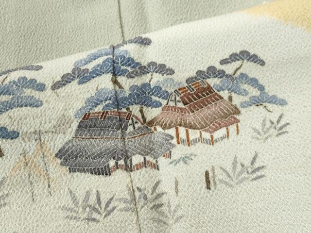 平和屋着物●訪問着　松竹梅風景文　鬼しぼ縮緬　正絹　逸品　CABC6701yc