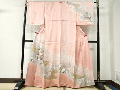 平和屋着物●訪問着　草花文　暈し染め　金彩　正絹　逸品　CABC6702yc