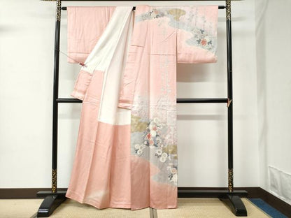 平和屋着物●訪問着　草花文　暈し染め　金彩　正絹　逸品　CABC6702yc