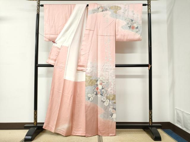 平和屋着物●訪問着　草花文　暈し染め　金彩　正絹　逸品　CABC6702yc