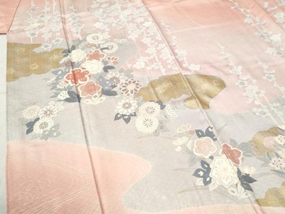 平和屋着物●訪問着　草花文　暈し染め　金彩　正絹　逸品　CABC6702yc