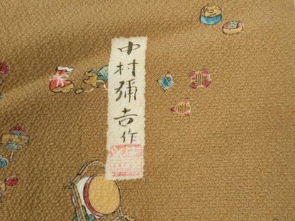平和屋着物●上質な小紋　作家物　手描き　玩具文　鬼しぼ縮緬　阪急百貨店扱い　正絹　逸品　CABC6704yc