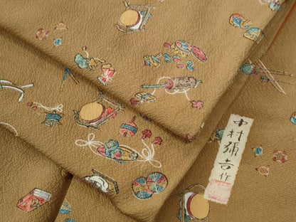 平和屋着物●上質な小紋　作家物　手描き　玩具文　鬼しぼ縮緬　阪急百貨店扱い　正絹　逸品　CABC6704yc
