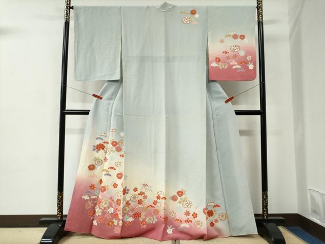 平和屋着物●訪問着　枝垂れ花松文　金彩　鬼しぼ縮緬　正絹　逸品　CABC6705yc