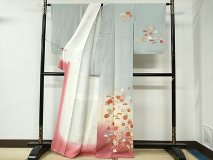 平和屋着物●訪問着　枝垂れ花松文　金彩　鬼しぼ縮緬　正絹　逸品　CABC6705yc