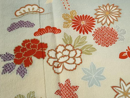 平和屋着物●訪問着　枝垂れ花松文　金彩　鬼しぼ縮緬　正絹　逸品　CABC6705yc