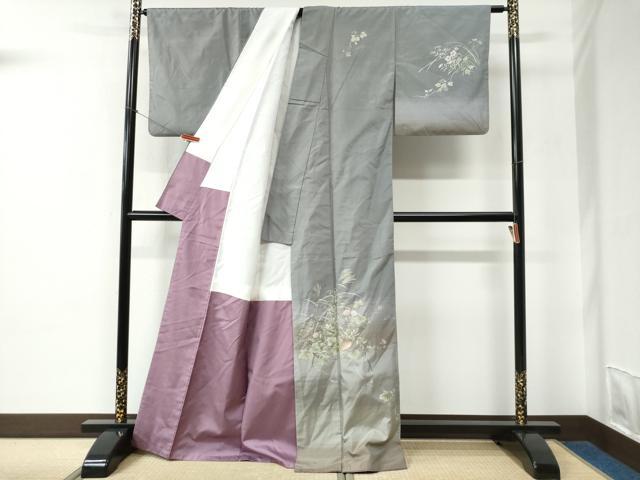 平和屋着物●中国三大刺繍　相良刺繍　総刺繍　訪問着　紬地　作家物　休み鳥南天草花文　正絹　逸品　CABC6706yc