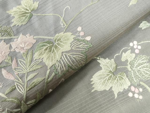 平和屋着物●中国三大刺繍　相良刺繍　総刺繍　訪問着　紬地　作家物　休み鳥南天草花文　正絹　逸品　CABC6706yc