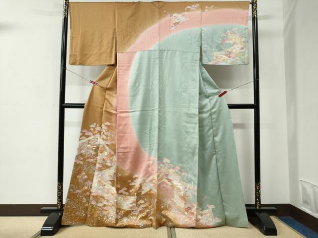 平和屋着物●訪問着　駒刺繍　吉祥花唐草松文　暈し染め　金銀彩　正絹　逸品　CABC6708yc