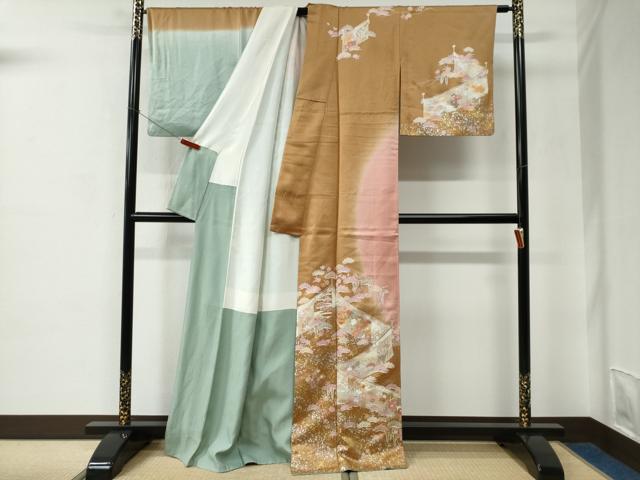 平和屋着物●訪問着　駒刺繍　吉祥花唐草松文　暈し染め　金銀彩　正絹　逸品　CABC6708yc