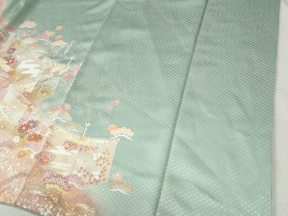 平和屋着物●訪問着　駒刺繍　吉祥花唐草松文　暈し染め　金銀彩　正絹　逸品　CABC6708yc