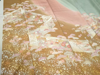 平和屋着物●訪問着　駒刺繍　吉祥花唐草松文　暈し染め　金銀彩　正絹　逸品　CABC6708yc