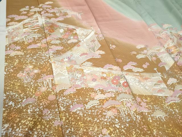 平和屋着物●訪問着　駒刺繍　吉祥花唐草松文　暈し染め　金銀彩　正絹　逸品　CABC6708yc