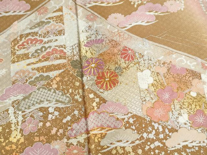平和屋着物●訪問着　駒刺繍　吉祥花唐草松文　暈し染め　金銀彩　正絹　逸品　CABC6708yc