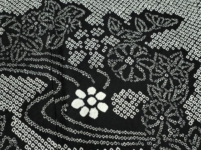 平和屋着物●訪問着　総絞り　流水檜垣草花文　黒地　正絹　逸品　CABC6712yc