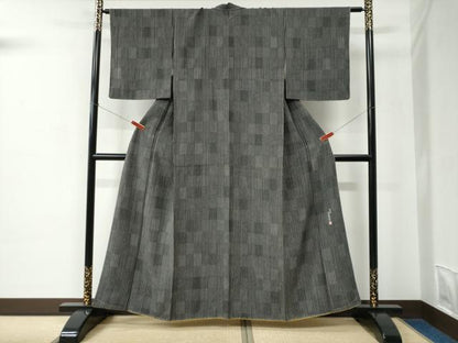 平和屋着物●伝統工芸士　坂尻耕人　江戸小紋　縞　寄せ小紋柄　黒地　正絹　逸品　CABC6715yc