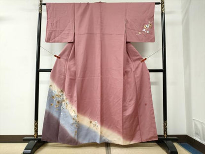 平和屋着物●染色作家　草野一騎　訪問着　葡萄蔦の葉文　暈し染め　金彩　正絹　逸品　CABC6717yc