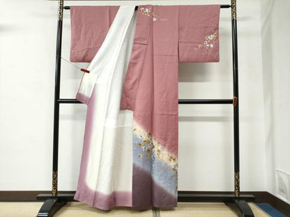 平和屋着物●染色作家　草野一騎　訪問着　葡萄蔦の葉文　暈し染め　金彩　正絹　逸品　CABC6717yc