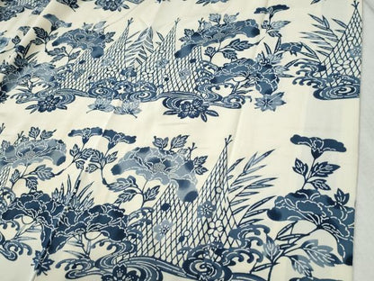 平和屋着物●訪問着　型染め　流水花鳥文　正絹　逸品　CABC6722yc