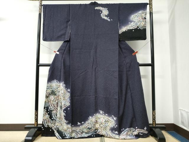 平和屋着物●訪問着 辻が花 暈し染め 銀通し地 ロング丈 正絹 逸品 未使用 CABC6723yc