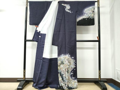 平和屋着物●訪問着 辻が花 暈し染め 銀通し地 ロング丈 正絹 逸品 未使用 CABC6723yc