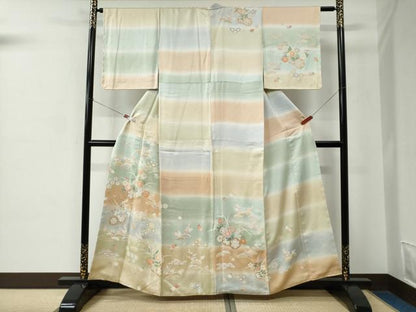 平和屋着物●訪問着　駒刺繍　花車文　暈し染め　金彩　正絹　逸品　未使用　CABC6724yc