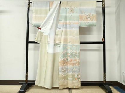 平和屋着物●訪問着　駒刺繍　花車文　暈し染め　金彩　正絹　逸品　未使用　CABC6724yc