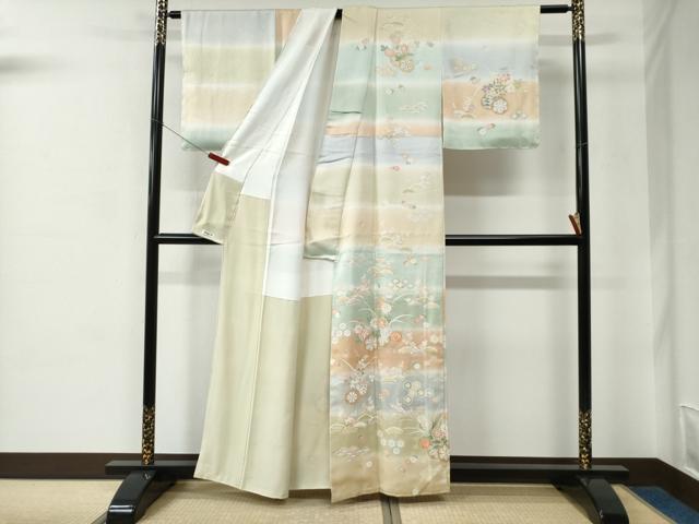 平和屋着物●訪問着　駒刺繍　花車文　暈し染め　金彩　正絹　逸品　未使用　CABC6724yc