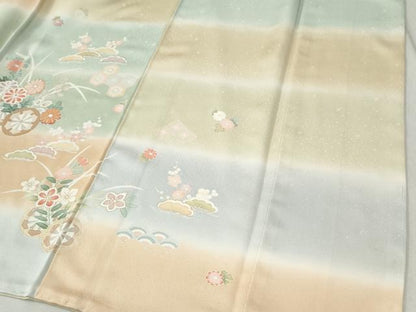 平和屋着物●訪問着　駒刺繍　花車文　暈し染め　金彩　正絹　逸品　未使用　CABC6724yc