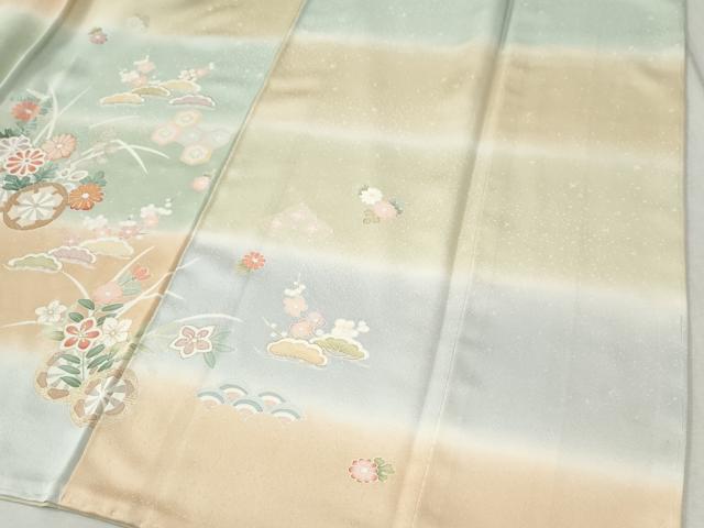平和屋着物●訪問着　駒刺繍　花車文　暈し染め　金彩　正絹　逸品　未使用　CABC6724yc