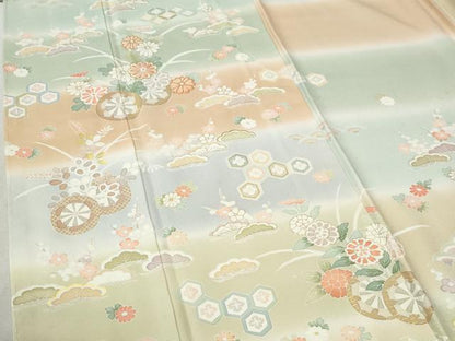 平和屋着物●訪問着　駒刺繍　花車文　暈し染め　金彩　正絹　逸品　未使用　CABC6724yc