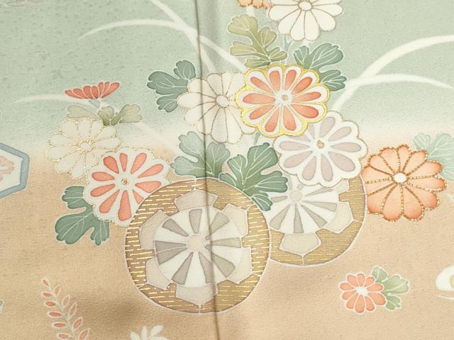 平和屋着物●訪問着　駒刺繍　花車文　暈し染め　金彩　正絹　逸品　未使用　CABC6724yc