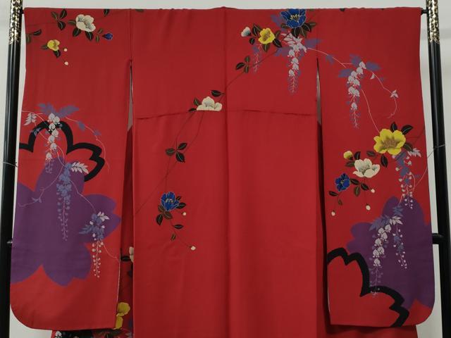 平和屋着物●豪華振袖　駒刺繍　舞桜草花文　金彩　正絹　逸品　CABC6726yc