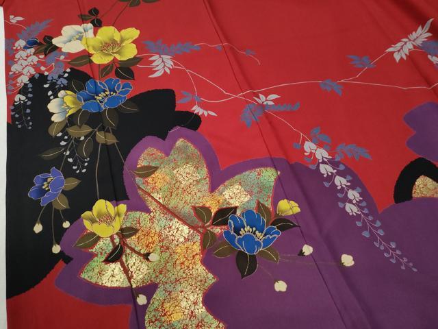 平和屋着物●豪華振袖　駒刺繍　舞桜草花文　金彩　正絹　逸品　CABC6726yc