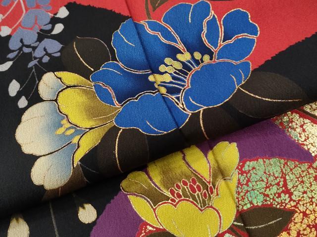 平和屋着物●豪華振袖　駒刺繍　舞桜草花文　金彩　正絹　逸品　CABC6726yc